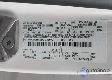 2013 Ford Escape Sel from USA, damaged, VIN 1FMCU0HX0DUD36972